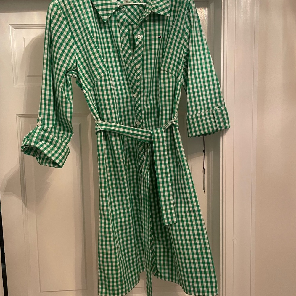 Tommy Hilfiger Green Checkered Shirt Dress